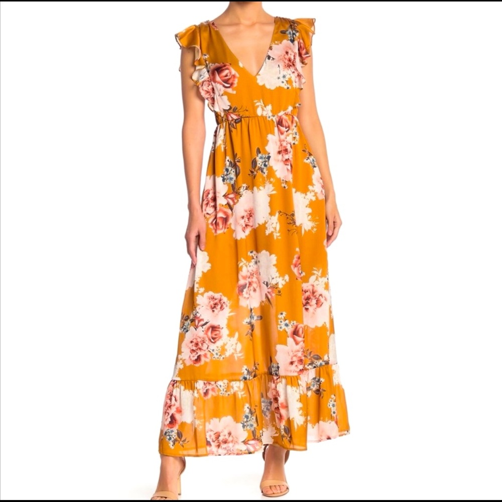 Free Press Floral Ruffle Maxi Dress size Small